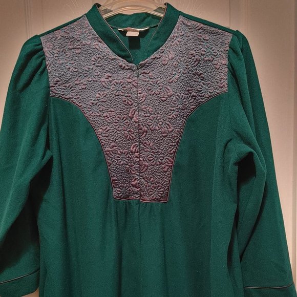 Vintage Partners Intimates Women Robe Housecoat 1/4 Zip Emerald Green Floral XXL - Picture 2 of 6